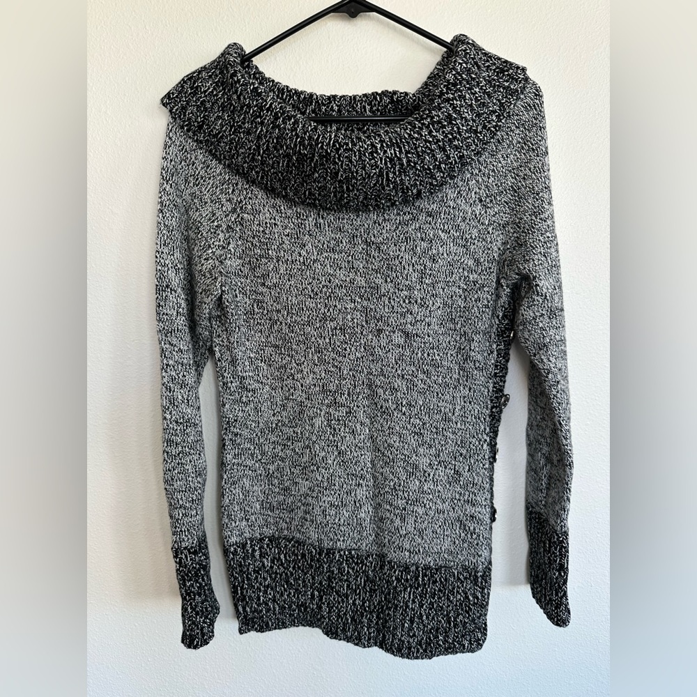 White House Black Market Black and Gray Cowl Neck Sweater